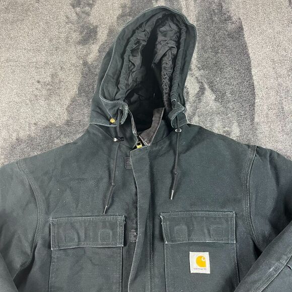 Vtg Carhartt Canvas Removable Hood Navy Blue Full Zip Jacket Quilt Lined XL/XXL - Picture 2 of 14